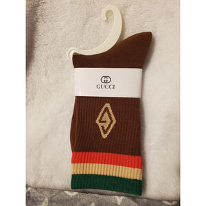 Women's Gucci Brown Green Red Striped Socks women Size 7-9